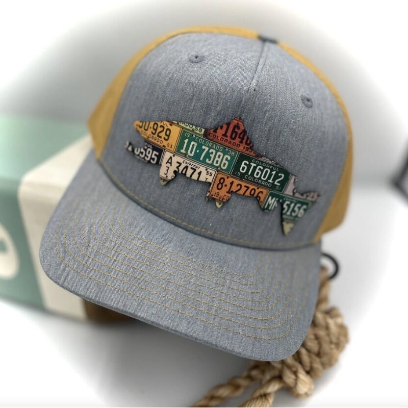 Cody’s Fish Colorado Brown Trout License Plate Patch Trucker – Grey / Mustard