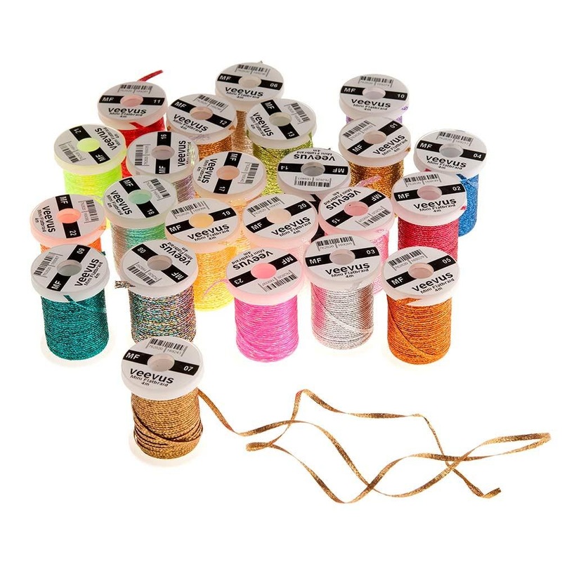 Veevus Mini Flat Braid|Chartreuse|Fluorescent Pink|Old Gold|Peach Pearl|Pink Pearl|Pearl Yellow|Teal Blue Pearl|Blood Red|Fluorescent Orange|Navy|Red|Shiny Gold|Purple|Black|White Pearl|Dark Aqua