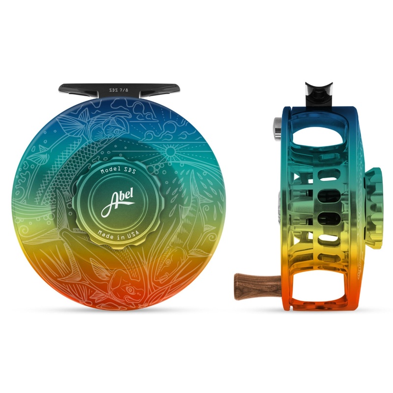Abel SDS 7/8 Fly Reel – Solid – Baja Fade Finish w/ Underwood Slammin’ Engraved Design/ Baja Fade Drag Knob & Ebony Handle