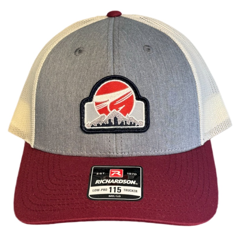 Anglers All 5-panel Grey/Cardinal/Birch Trucker Patch Hat
