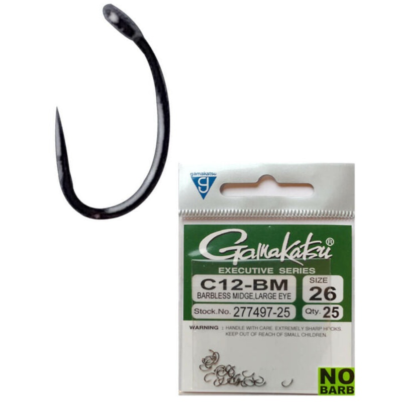 Gamakatsu C12-BM Barbless Midge Hooks – 25 Pack