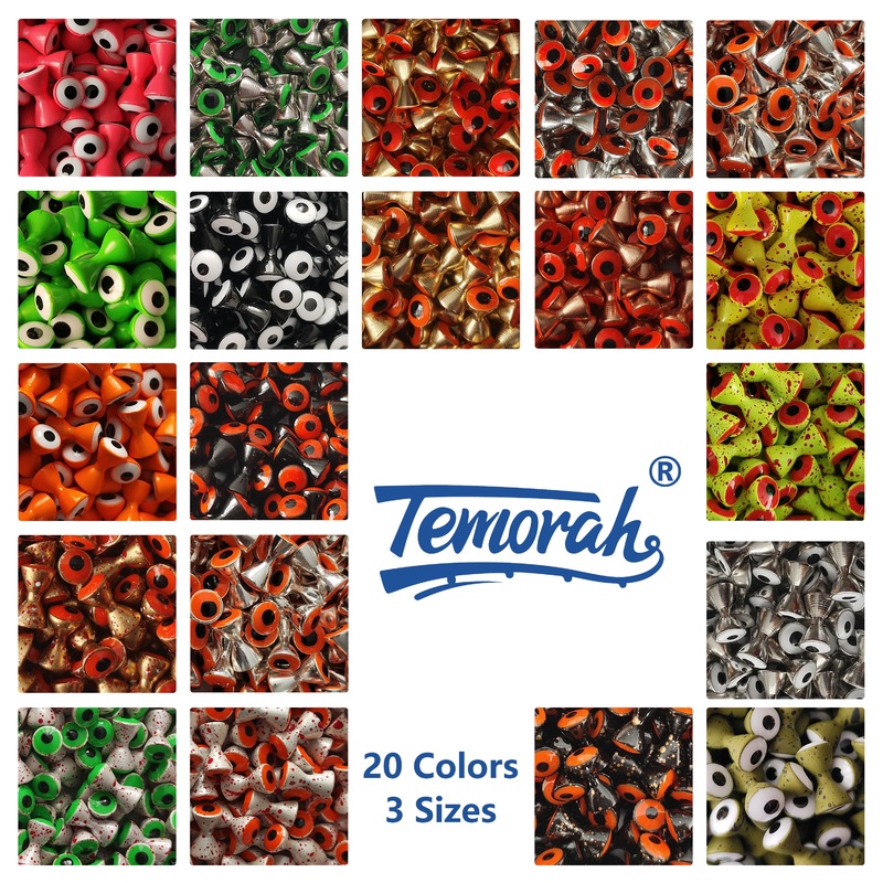 Temorah 40 Pieces Total Assorted 20 Colors,3 Sizes Double Pupil Brass Dumbbell Eyes for Fly Tying