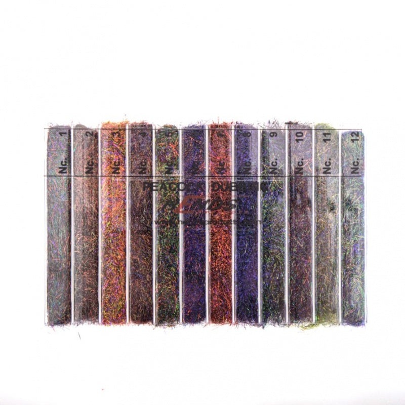 Hends Peacock Dubbing 12 Color Dispenser