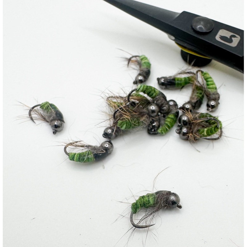 Car Wash Caddis Green Tungsten Bead