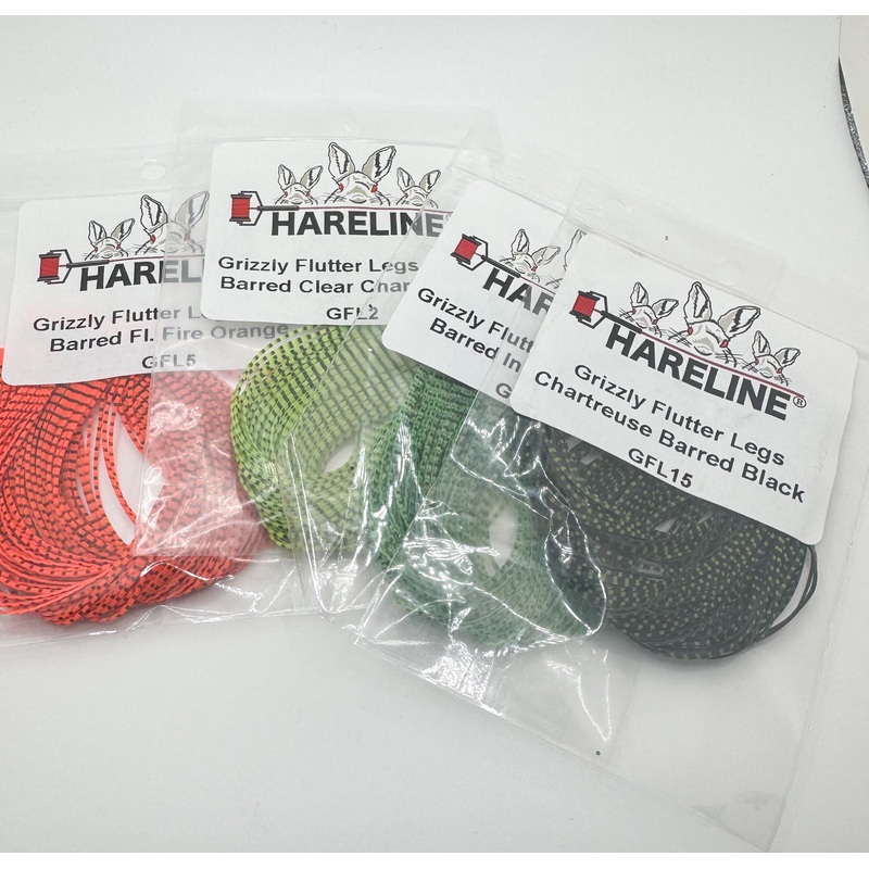 Grizzly Flutter Legs|Chartreuse Barred Black|Black Barred Insect Green|Barred Clear Chartreuse|Black Barred Fl. Fire Orange