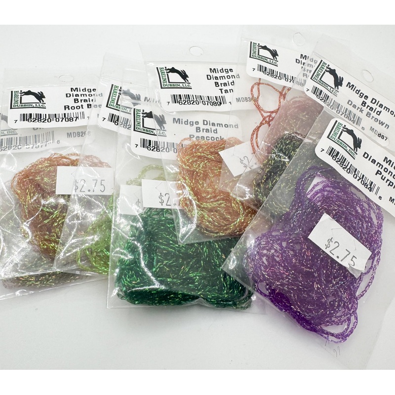 Midge Diamond Braid|Purple|Dark Brown|Rust|Olive Dun|Peacock|Olive|Tan|Root Beer|Pearl