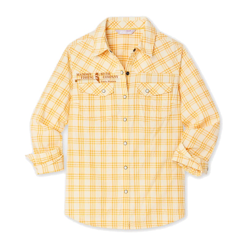 Stio MRFC Logo Womens Eddy Coast LS Shirt Pale Straw Plaid