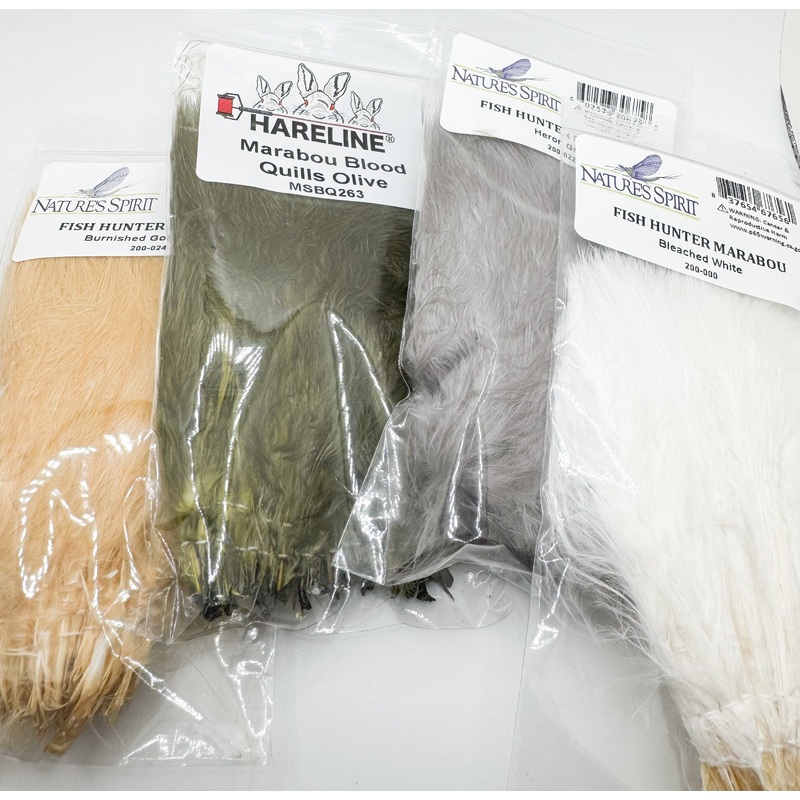 Strung Marabou|White|Olive|Burnished Golden Tan|Dark Olive|Hot Orange|Golden Olive|Heron Gray|Brown|Purple|Black|Dark Oliove|Olive Brown|Cream|Red|Tan|Lavender|Yellow|Ginger