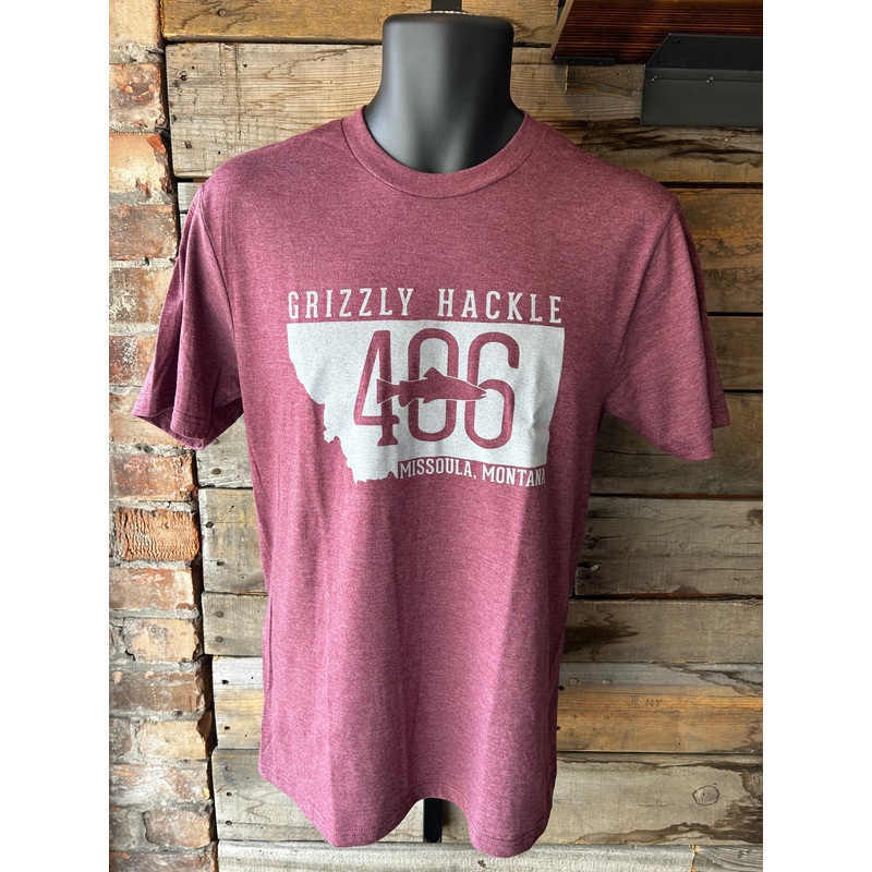 Grizzly Hackle 406 T-Shirt|Heather Maroon|Small|Medium|Large|X-Large|XX-Large