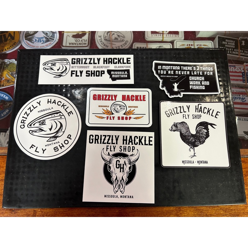 Grizzly Hackle Six Pack Sticker Combo- New Logos