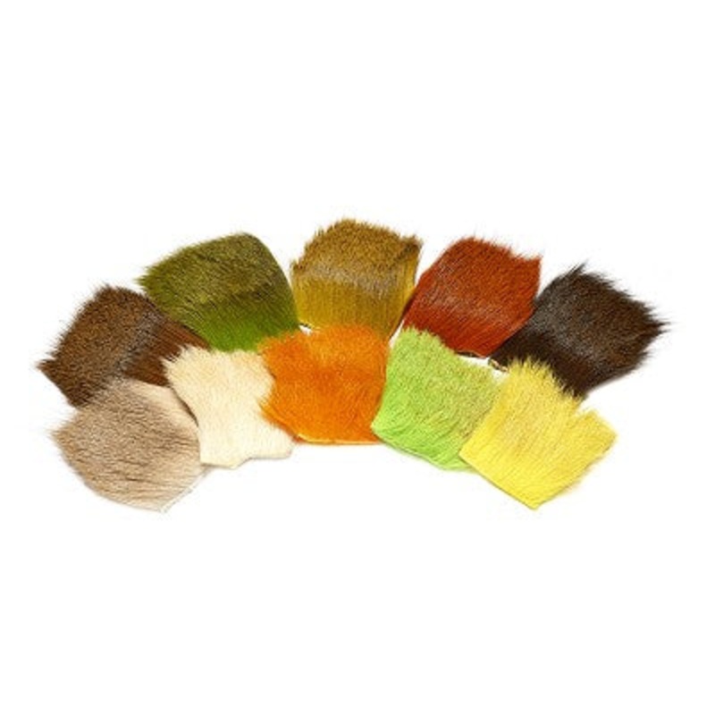Deer Body Hair Plain Dyed|Black|Chartreuse|Dark Brown|Golden Brown|Olive|Orange|Red|Light Bleached Tan|Yellow