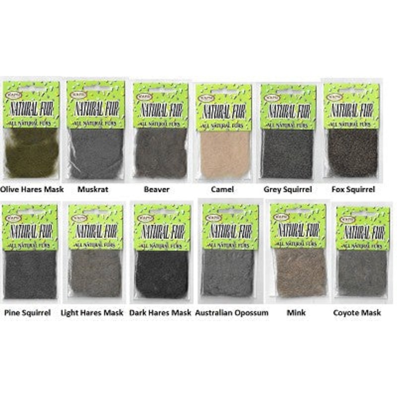 Wapsi Natural Fur Dub Packets|Olive Hare|Muskrat|Beaver|Camel|Pine Squirrel|Light Hare|Dark Hare|Opossum|Mink|Coyote