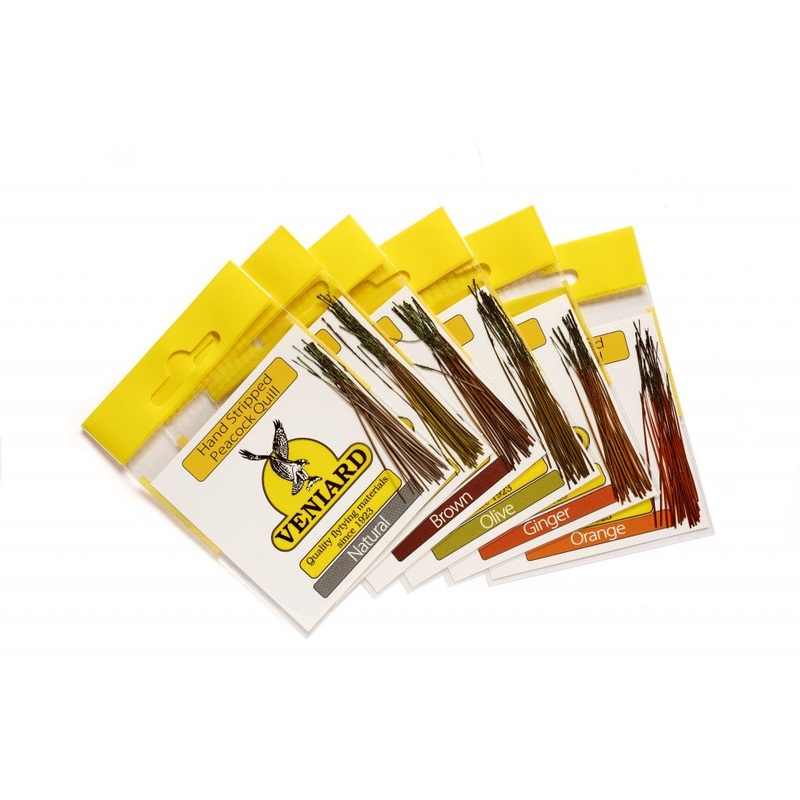 Hand Stripped Peacock Quills|BROWN|GINGER|GOLDEN OLIVE|MEDIUM OLIVE|NATURAL