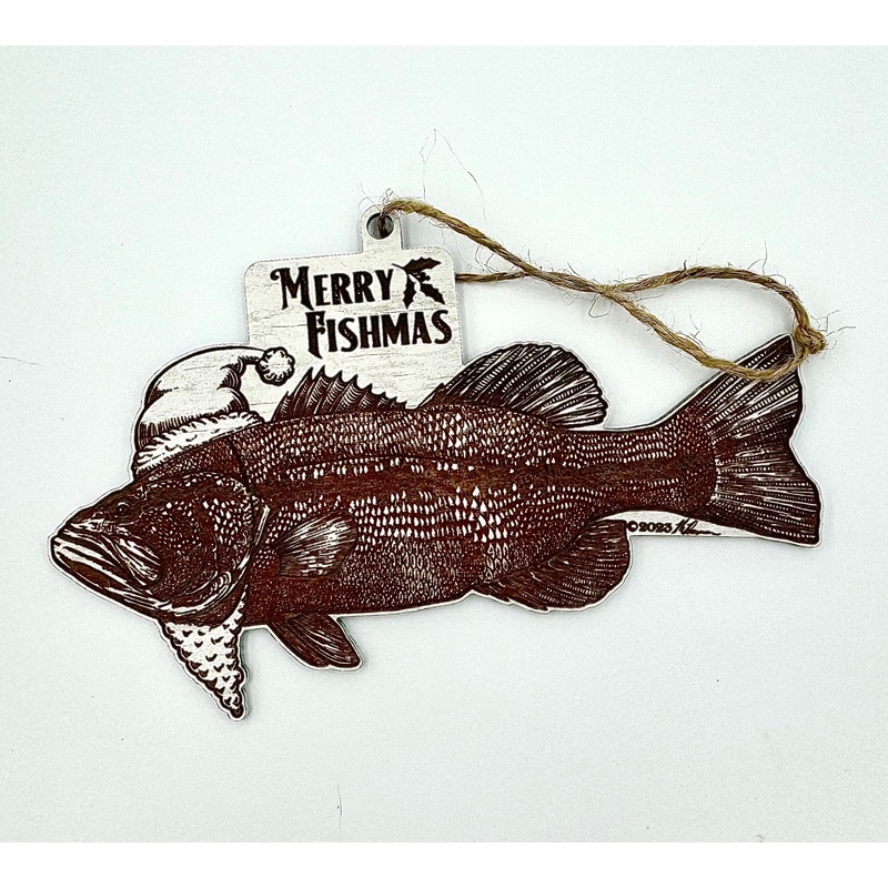 Wood Christmas Ornaments – Large Mouth Bass Fishmas Ornaments