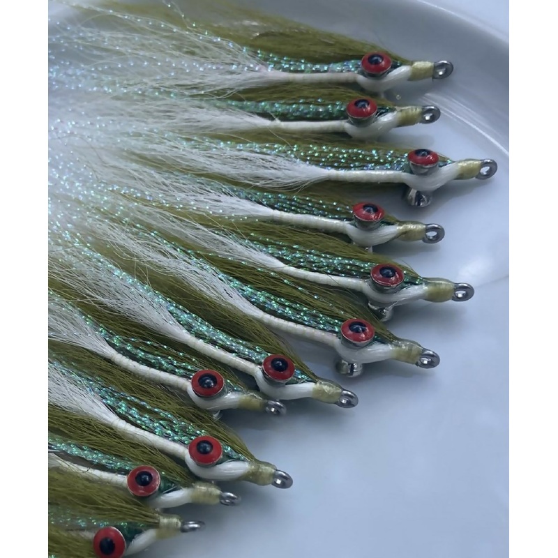 Clouser Minnow – Olive/White (6 pack)