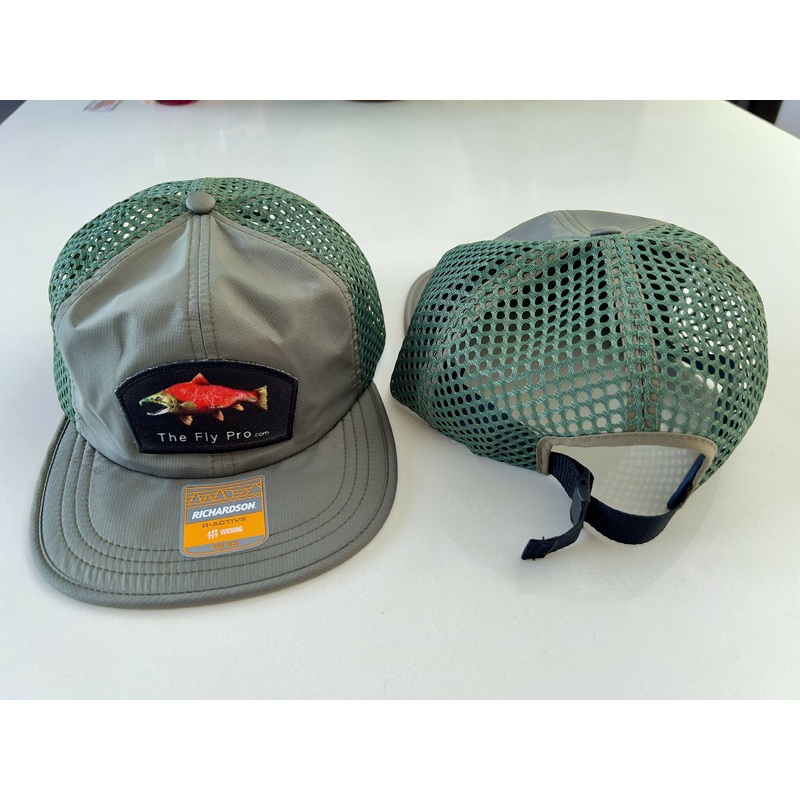 The Fly Pro Kokanee (Sockeye) EMBROIDERED Patch on a Richardson R-Active Wicking