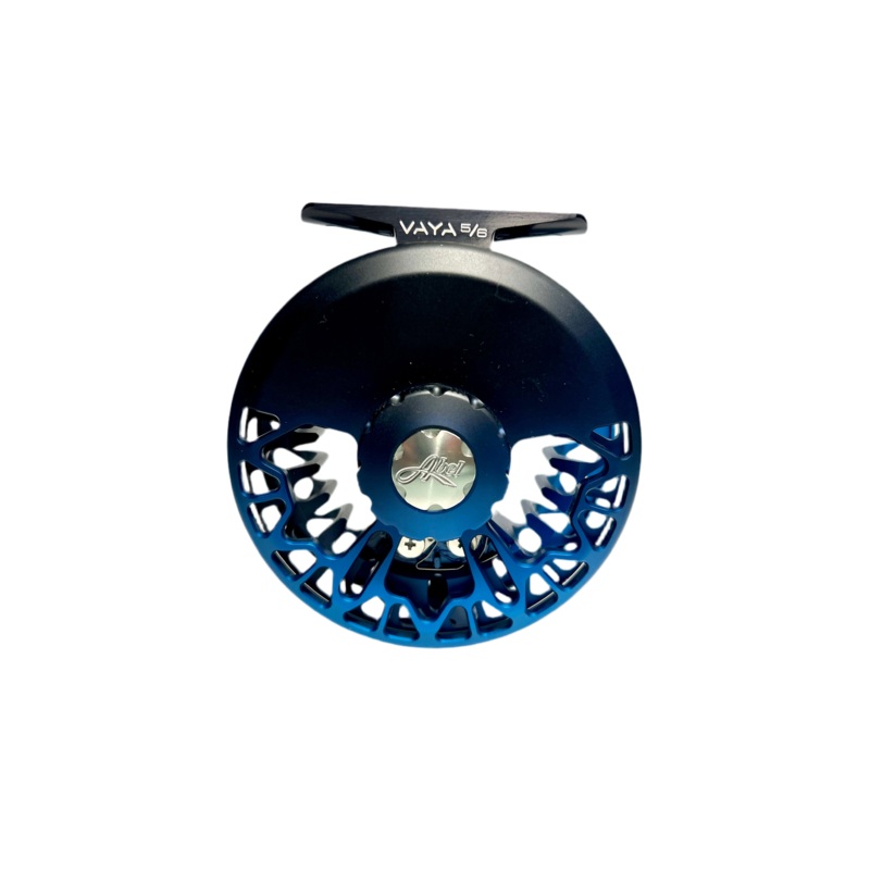Abel Vaya 5/6 Reel, Satin Black/Blue Fade with Matching Drag Knob and Ebony Wood Handle