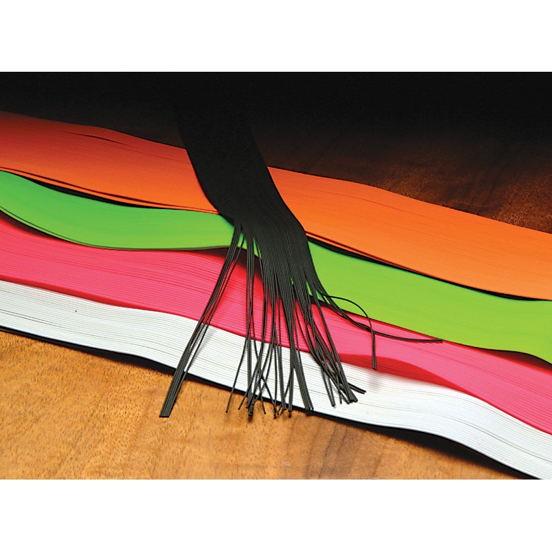 Hareline Medium Round Rubber||11 Black||40 Brown||54 Chartreuse||90 Dark Golden Stone||218 Lime Green||271 Orange||310 Red||377 White||383 Yellow