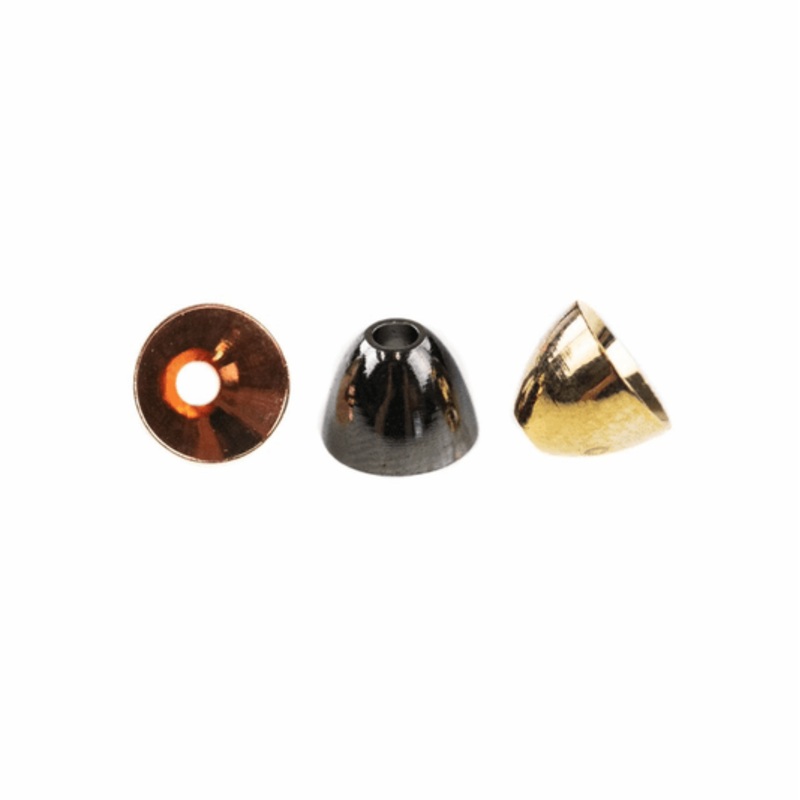 Hareline Alaska Brass Cones|9.5mm (3/8″)|Copper|Gold|Black Nickel|Nickel