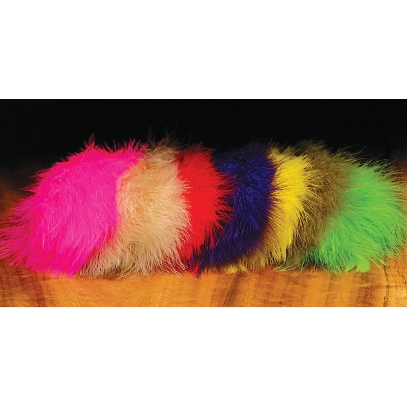 Wapsi Marabou|Amber|Black|Blue|Brown|Cream|Fluorescent Cerise|Fluorescent Orange|Fluorescent Pink|Fluorescent Yellow|Fluorescent Chartreuse|Fluorescent White|Ginger|Golden Brown|Kelly Green|Olive|Pearl Gray|Purple|Red|Sand|Sculpin Olive|Shad Gray|Tan|Yell