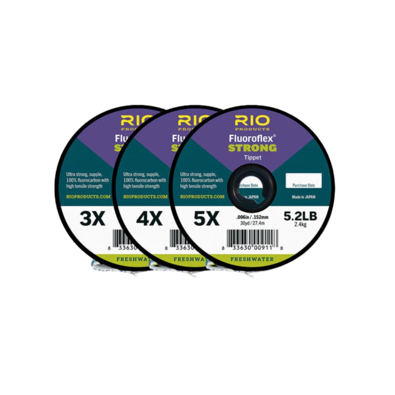 Rio Fluoroflex Strong Tippet|0X 15.5||1X 13.3||2X 11.2||3X 8.8||4X 7.3||5X 5.2||6X 3.8||7X 2.6||3X 8.8| Guide spool 100 yards|16||20||2X 11.2| Guide spool 100 yards|1X 13.3| Guide spool 100 yards