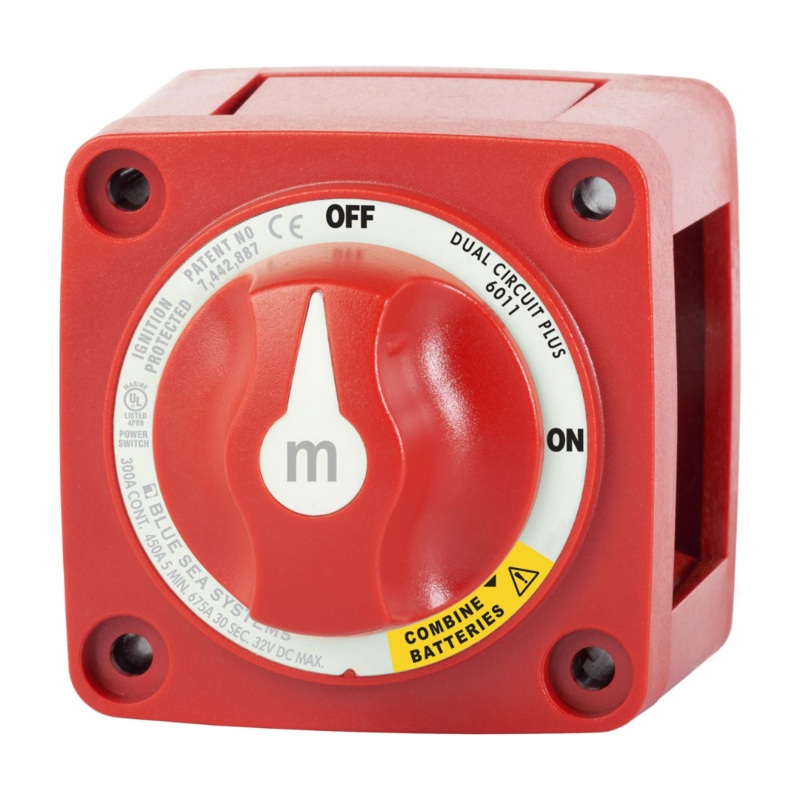 Blue Sea Systems m-Series Mini Dual Circuit Plus Battery Switch – Red 6011