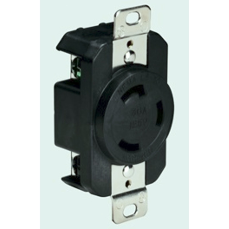 Marinco Locking Receptacle, 30A 125V, Black 305CRRB
