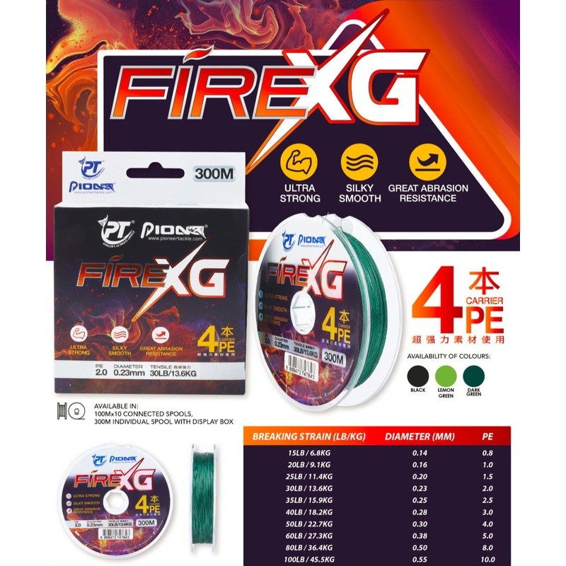 Pioneer Fire (PE 4X) 300M Braided Line