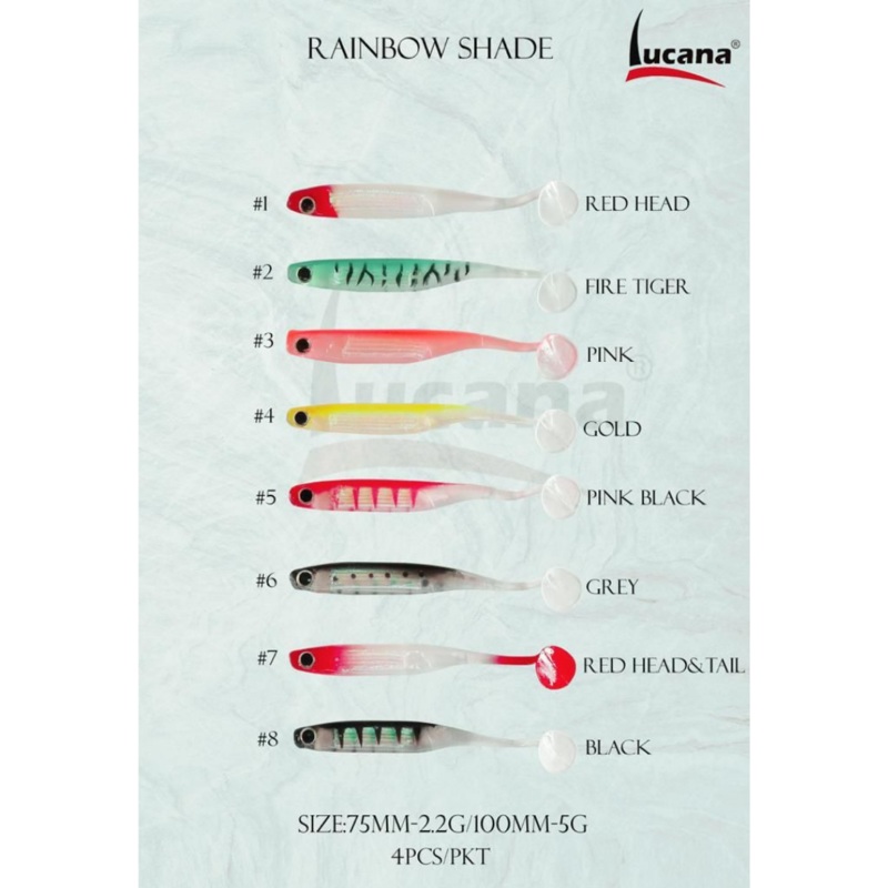 Lucana Rainbow Shade Soft Fishing Lure | Size: 10cm | 5g | 4pcs/pk
