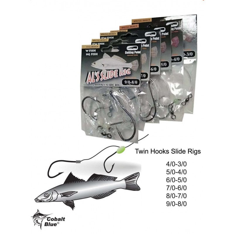 Cobalt Blue 2 Hooks Slide Rig|4/0 – 3/0|5/0 – 4/0|6/0 – 5/0|7/0 – 6/0|8/0 – 7/0|9/0 – 8/0